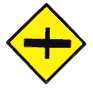 advance warning of Major Junction Ahead with minor road straight through, marked by a stop or yield road sign